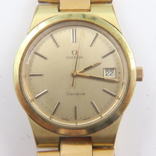 88 - OMEGA: Geneve gents automatic wristwatch, baton chapters with date aperture, gold plated on a gold p... 