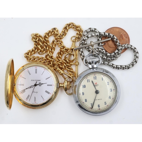 90 - SMITHS: Empire chromium cased pocket watch and a modern half-hunter example, each with chains, worki... 