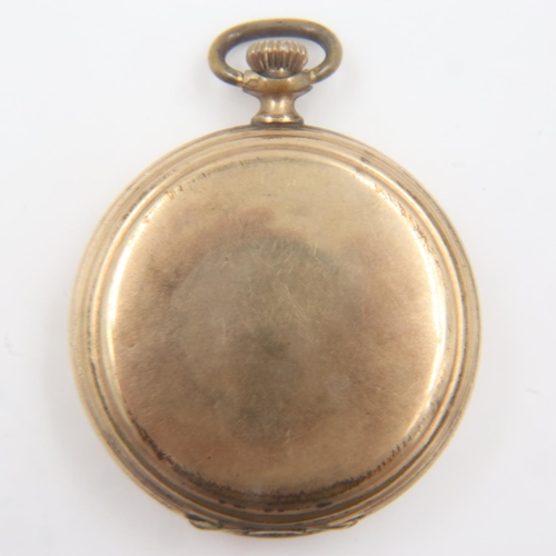 92 - THOMAS RUSSELL & SON: gold plated full hunter crown-winding pocket watch, working at lotting, lens l... 