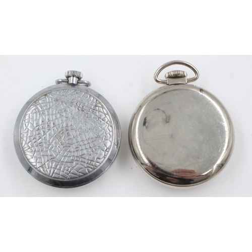 93 - WESTCLOX: Scotty chromium cased crown winding pocket watch with black dial and luminescent chapters,... 