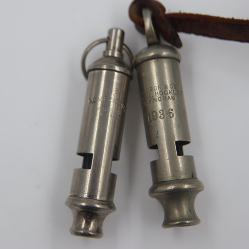 102 - Hudson & Co 1936 dated whistle, and a ACME Scout example (2). UK P&P Group 1 (£16+VAT for the first ... 