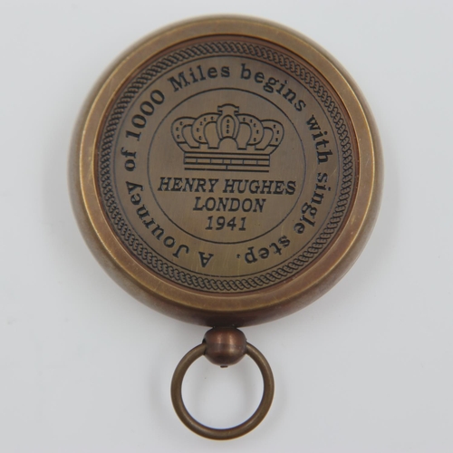 106 - Reproduction brass compass marked for Henry Hughs London. UK P&P Group 1 (£16+VAT for the first lot ... 