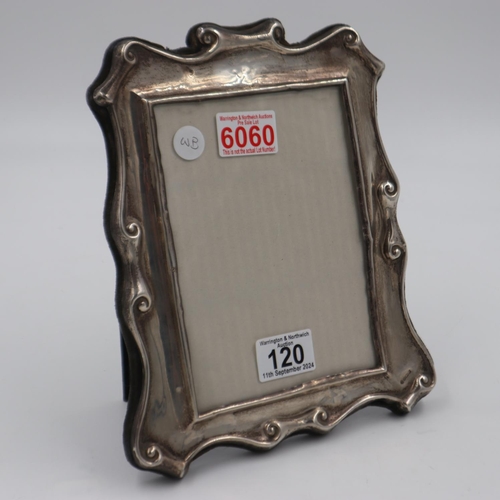 120 - Hallmarked silver picture frame, Sheffield assay, 25 x 21 cm. Dated to 1989, some dings and misshape... 