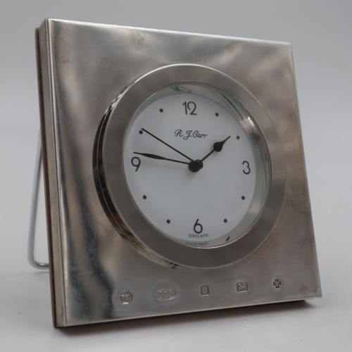 122 - R J Carr sterling silver desk clock. UK P&P Group 2 (£20+VAT for the first lot and £4+VAT for subseq... 