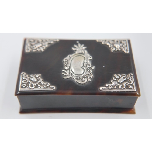 130 - Tortoise shell trinket box with silver plated mounts, 8.5 cm x 5.5 cm x 3 cm. UK P&P Group 1 (£16+VA... 