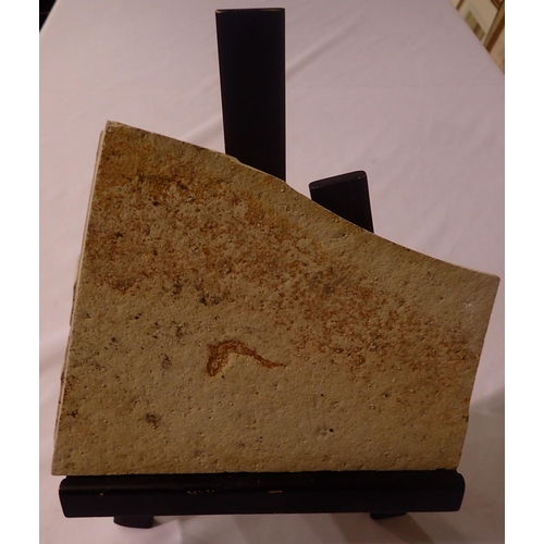 168B - Small fossilised fish in limestone panel, likely from Solnhofen Jurassic site in Germany (overall 25... 