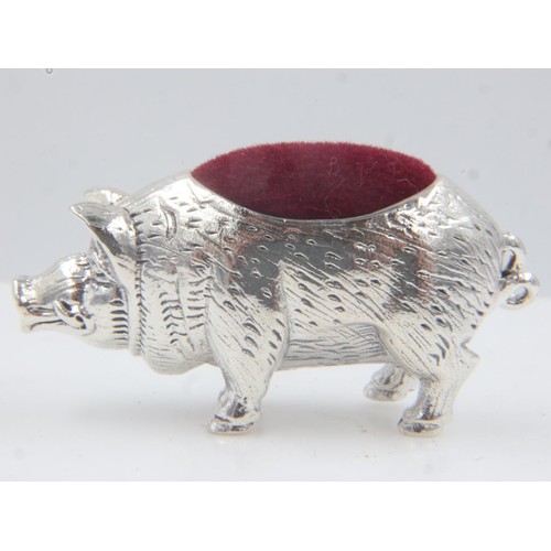 127B - Silver pig form pin cushion. UK P&P Group 0 (£6+VAT for the first lot and £1+VAT for subsequent lots... 