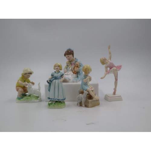 295A - Group of five Royal Worcester figurines to include Ballerina, Storytime, Christopher, Birthday Girl ... 