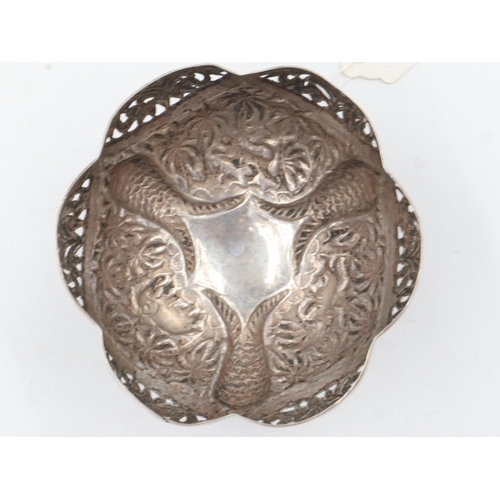 132C - 19th century Raj period Indian silver footed bowl, the body reticulated and having designs of palm t... 