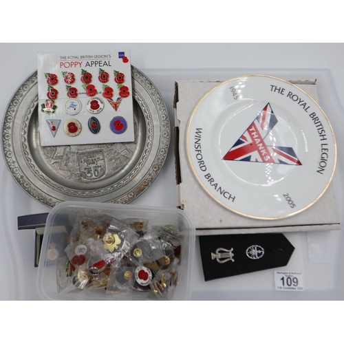 109 - A collection of Royal British Legion lapel badges together with an Operation Overlord 50th anniversa... 