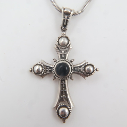 57 - Boxed 925 silver cross and chain with cabochon. UK P&P Group 1 (£16+VAT for the first lot and £2+VAT... 