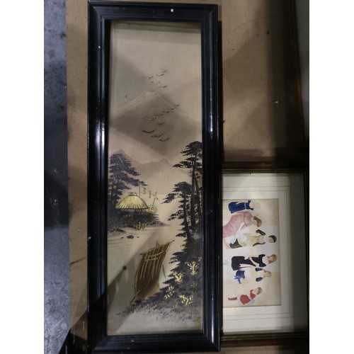 1013 - Nine mixed framed pictures, including an Oriental example. Not available for in-house P&P