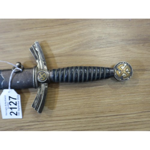 2127 - Third Reich Luftwaffe first pattern officers dress dagger with metal-mounted leather scabbard, the c... 