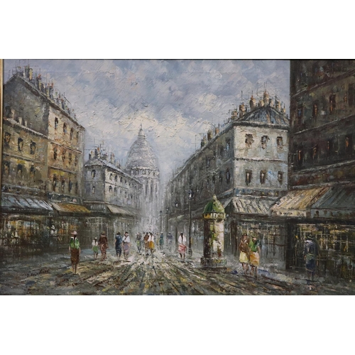 2007 - P Robertson (20th century): Oil on canvas Parisian street scene in the manner of Caroline Burnett, i... 