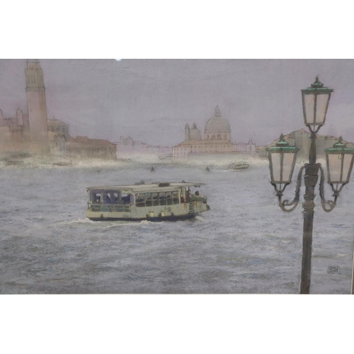 2022 - Chris Sims (b. 1938): pastels on card, Vaporetto Line water bus at Venice, image 47 x 34 cm, overall... 