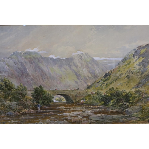 2025 - Edgar Woollatt (1871-1931): watercolour, Glen Devon bridge, image 60 x 37 cm, overall 78 x 57 cm. No... 