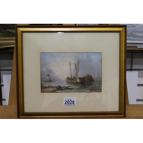 2028 - Edwin Henry Eugene Fletcher (1857-1945): oil on canvas, fishing boats in a harbour, initialled EF ve... 