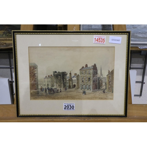 2030 - Edwin Robert Beattie (1845-1917): watercolour, street scene with figures (possibly Wakefield), image... 