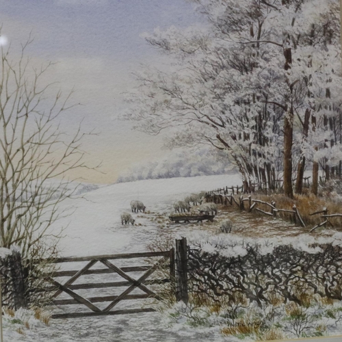 2057 - Valerie Wright (20th century): watercolour, Winter Grazing, signed and dated 1999, image 24 x 34cm, ... 