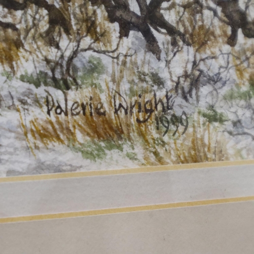 2057 - Valerie Wright (20th century): watercolour, Winter Grazing, signed and dated 1999, image 24 x 34cm, ... 