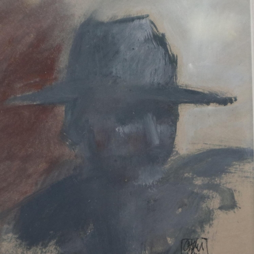 2059 - Chris Sims (b. 1938): pastels on card, hatted gentleman, image 10 x 14cm, overall 34 x 40cm. Not ava... 