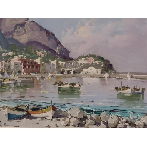 2074 - R Mariani (Algerian, 20th century): oil on canvas, a view of Capri (Italy), image 69 x 49 cm, overal... 