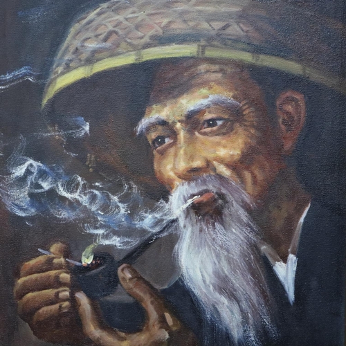 2076 - Lang (Chinese, 20th century): two oils on canvas, gentleman smoking a pipe and a similar example, la... 