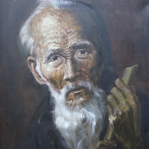 2076 - Lang (Chinese, 20th century): two oils on canvas, gentleman smoking a pipe and a similar example, la... 