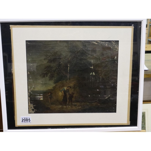 2085 - Daniel Stringer, Knutsford (1754-1808): oil on canvas, figural country scene, image 33 x 27 cm. Not ... 