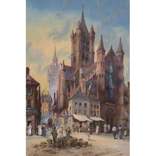 2089 - Charles Rousse (fl. 1870-1890): pair of watercolours, aspects of Ghent Cathedral and Rheims Cathedra... 