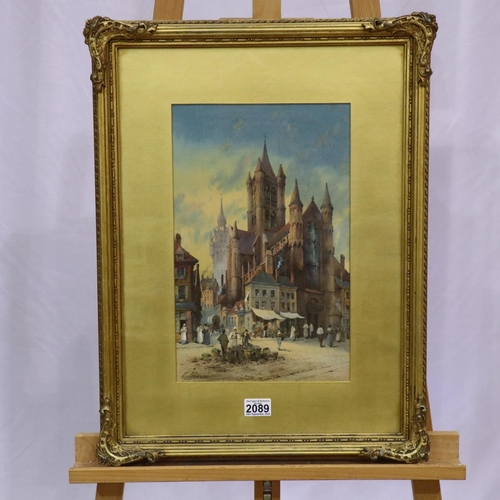 2089 - Charles Rousse (fl. 1870-1890): pair of watercolours, aspects of Ghent Cathedral and Rheims Cathedra... 