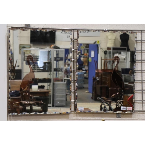 2090 - Pair of rectangular mirrors with bevelled edge and dench glass steal decor, 61 x 47 cm. Not availabl... 