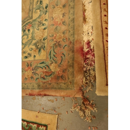 2095 - Substantial 20th century Chinese thick pile carpet with floral design against a pink ground, 375 x 2... 