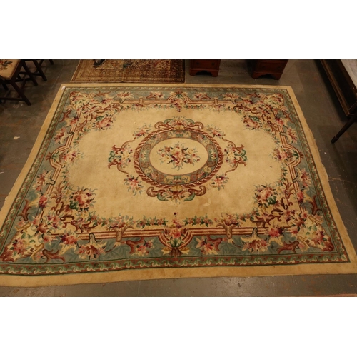 2096 - Substantial 20th century Chinese thick pile carpet with floral design against a cream ground, 360 x ... 