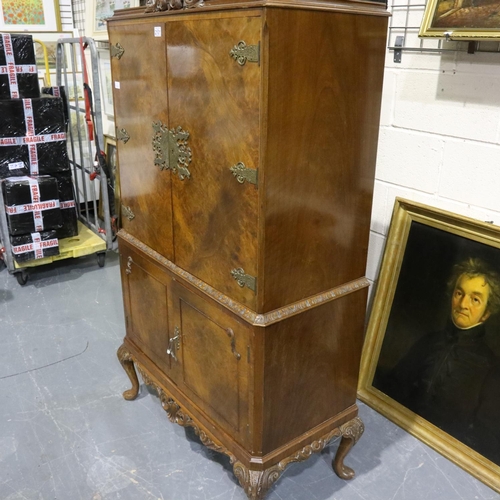 2101 - Mid 20th century burr walnut cocktail cabinet in the Epstein style with fitted interior (lacking two... 