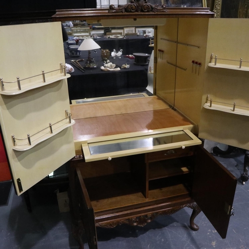 2101 - Mid 20th century burr walnut cocktail cabinet in the Epstein style with fitted interior (lacking two... 