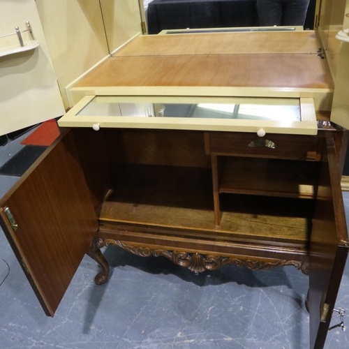 2101 - Mid 20th century burr walnut cocktail cabinet in the Epstein style with fitted interior (lacking two... 