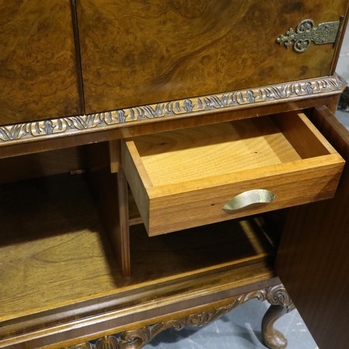 2101 - Mid 20th century burr walnut cocktail cabinet in the Epstein style with fitted interior (lacking two... 