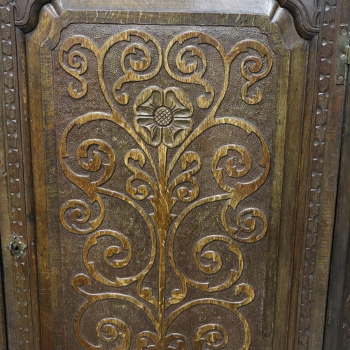 2103 - 19th century single door wall hanging corner cupboard, extensively carved, with damages, W: 80 cm, H... 