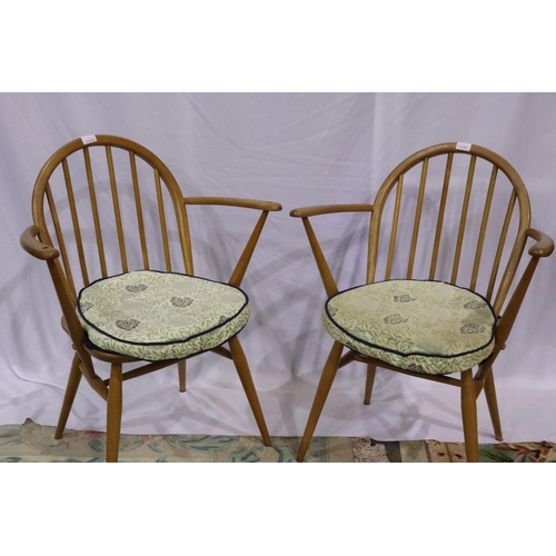 2107 - Pair of Ercol blonde elm Windsor elbow chairs, one with repairs to backrest. Not available for in-ho... 