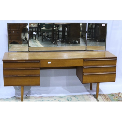 2108 - Avalon mid-20th century teak dressing table with triptych mirror and seven drawers, 163 x 46 x 111cm... 