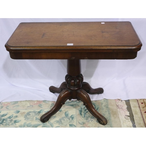 2113 - A 19th century walnut fold-over tea table, raised on quadripartite support, 91 x 92 x 69cm H (open).... 