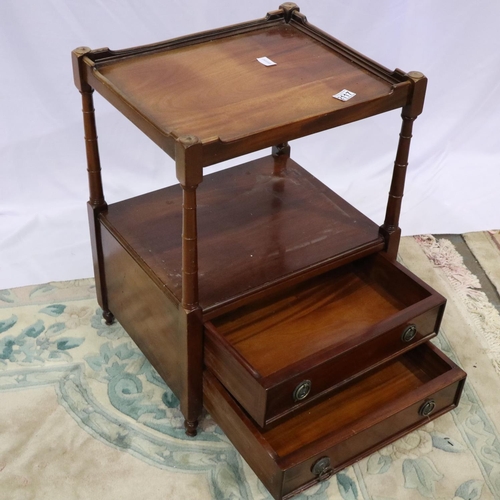 2117 - 20th century reproduction walnut two drawer lamp table, 48 x 40 x 66 cm H. Not available for in-hous... 