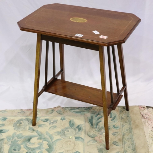 2119 - Edwardian walnut lozenge shaped lamp table, inlaid with ebony and box wood, 62 x 40 x 70 cm H. Not a... 