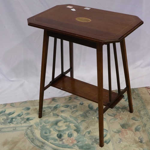 2119 - Edwardian walnut lozenge shaped lamp table, inlaid with ebony and box wood, 62 x 40 x 70 cm H. Not a... 