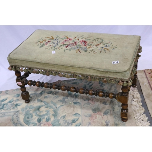 2120 - A 19th century long stool, with carved frame and woolwork top, 86 x 46 x 45 cm H. Not available for ... 