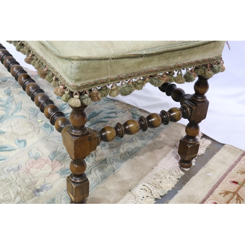 2120 - A 19th century long stool, with carved frame and woolwork top, 86 x 46 x 45 cm H. Not available for ... 