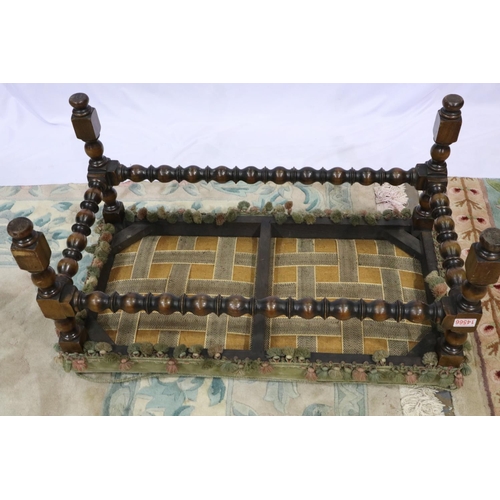 2120 - A 19th century long stool, with carved frame and woolwork top, 86 x 46 x 45 cm H. Not available for ... 