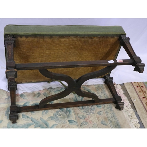 2127 - A William & Mary style long stool, with carved frame and woolwork top, 83 x 48 x 45 cm H. Not availa... 