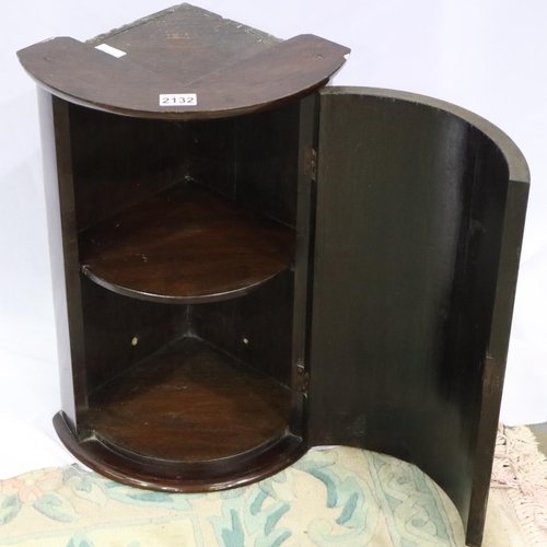 2132 - 19th century diminutive barrel front corner cupboard, W: 37 cm, H: 54 cm. Not available for in-house... 